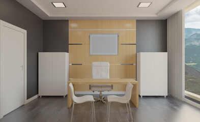 Modern office Cabinet.  3D rendering.   Meeting room. Mockup.   Empty paintings