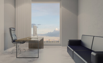 Open space office interior with like conference room. Mockup. 3D rendering.