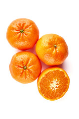 Juicy Tangerines, close-up, isolated on a white background.