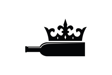 bottle wine with golden crown logo template design. symbol illustration.