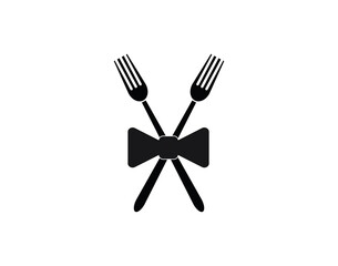 Fork ribbon Tuxedo Logo Design Hipster Retro For Restaurant