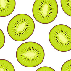 Kiwi fruit background. Vector seamless pattern with tropical fruit slices. Flat illustration.