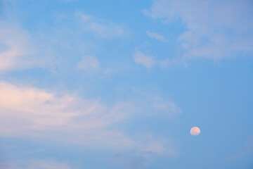 The blue sky and the moon in the lower right corner.
