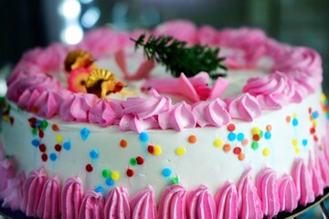 Colorful Birthday cake with sweet dots .shallow dof