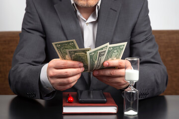 businessman hands holding dollars. finance and investment