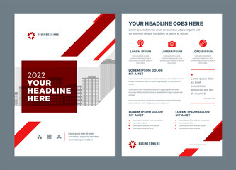 Red brochure annual report flyer design template, vector abstract flat background with logo design.