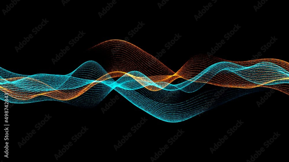 Poster wave animation. movement in spiral of glow lines, strings. plexus fire and ice particles. connection