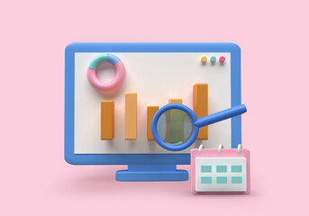 Calendar with graph for web analytics 3d illustration