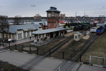 THE OLD RAILWAY STATION IN MOSCOW "PODMOSKOVNAYA". MUSEUM OF TRANSPORT. title: "MOSCOW REGION"
