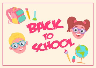 back to school concept, cute characters. Vector illustration in flat style