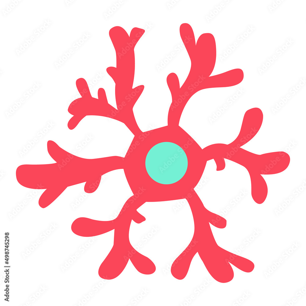Aufkleber red cell with nucleus and outgrowth semi flat color vector object. cell biology. chemical compositio