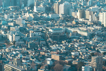 タワーから一望した東京都心の高層マンション群ビル群都市景観