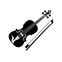 Fototapeta na wymiar Violin with a bow simple style detailed logo icon vector illustration isolated. Musical instrument for concerts, playing and orchestra..