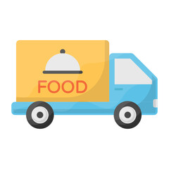 special event caterer vector color icon design, Retail Food delivery service symbol, Touch less Meal Courier Sign, Grocery pickup stock illustration, Outdoor Catering Van Concept, 