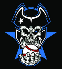 american patriot skull mascot holding baseball for school, college or league