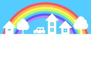 街並みの背景　横位置　虹