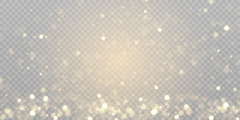 Golden glow effect, glare, explosion, sparkle, sun glare, sparks and stars on transparent background