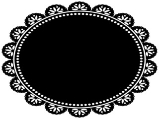 花柄レースの楕円形フレーム　横位置　ブラック