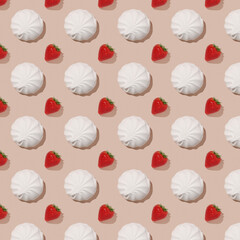 white marshmallows with red strawberries pattern