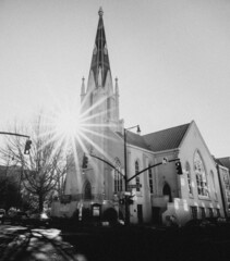 church of with sunset