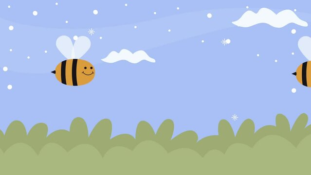bees flying in landscape animation