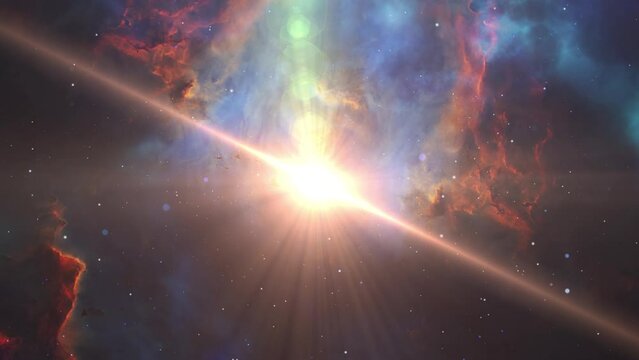 4k Space flight to nebula clouds and bright stars, great universe