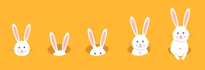 Set icon Easter rabbit, easter Bunny. Flat vector illustration.