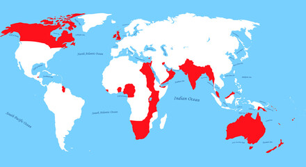 Map of British Empire Canada Africa Australia India 
