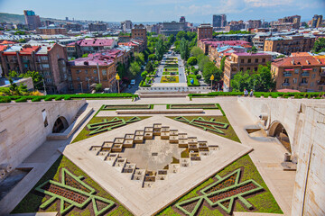 Aerial view of Yerevan city from the Cascade art complex viewpoint in Yerevan, Armenia © Natalia