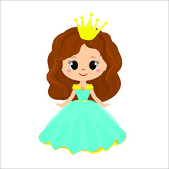 Vector illustration of cute Princess on white background.