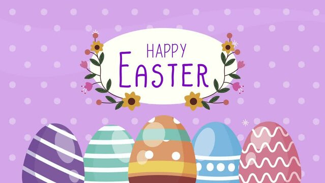 happy easter lettering with eggs painted animation