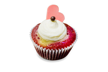 Top view of banana cup cake with berries, focus selective