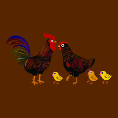Chicken,hen , rooster illustration poultry and farm animal vector set graphic design element.