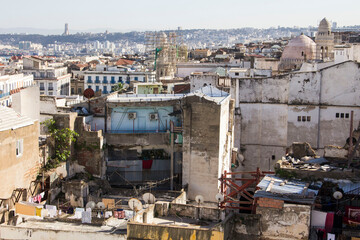 Historical district of Algiers city - Casbah, Unesco World Heritage Site. Old shabby architecture...