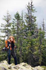 tourist girl at the Carpathians