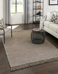 Modern geometry living area room jute rugs. Interior room modern design floor wall carpet rug...