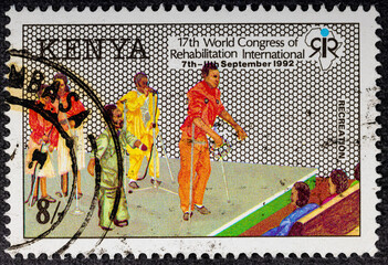 Kenya - circa 1993: A Kenyan postage stamp shows 17th World Congress of Rehabilatation. Circa 1993.