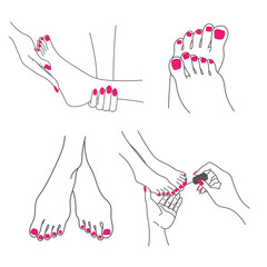 Woman pedicure illustration - Handdrawn line art style - nailpolish, hands and feet care