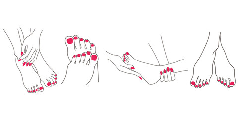 Woman pedicure illustration - Handdrawn line art style - nailpolish, hands and feet care - obrazy, fototapety, plakaty