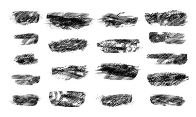 Pencil hatching in vector. Black and white hatching of geometric shapes and lines. Collection of simple decorative pencil shapes doodle