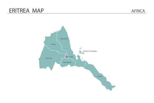 Eritrea map vector illustration on white background. Map have all province and mark the capital city of Eritrea.