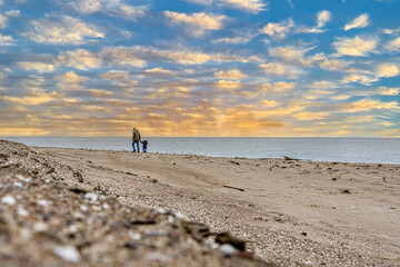 spacer po plaży nad Bałtykiem, Plaża na Cyplu w mieście Hel. - obrazy, fototapety, plakaty