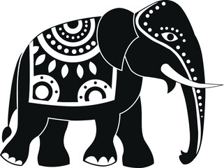 Indian, Sri Lankan tusker elephant, tribal totem animal decorative vector illustration for decorations, coloring pages