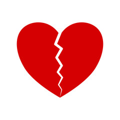 Red Broken heart icon on white background.