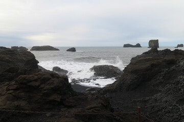 Black beach and the tide in Iceland
