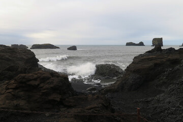 Black beach and the tide in Iceland