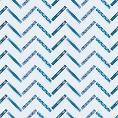 Vector chevron pattern with decorated element, blue geometric abstract background
