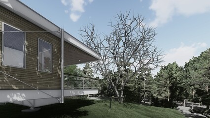 Fototapeta premium outdoor home architectural sketch 3d illustration