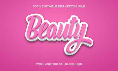 Beauty 3D Text Effect Style, Shiny, Pink Bold 3D Text Style Font Premium Vector.