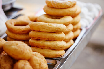 Street food, fried bread and dumplings